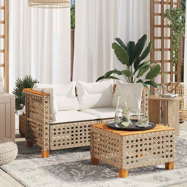 vidaXL Tuinbanken 2 st met kussens poly rattan beige