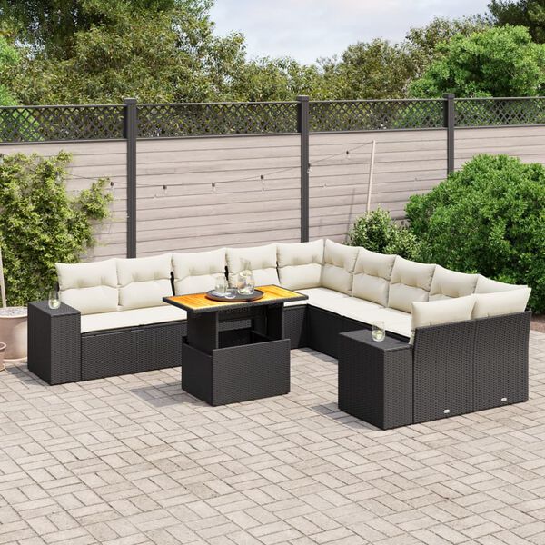 vidaXL 11-delige Loungeset met kussens poly rattan zwart