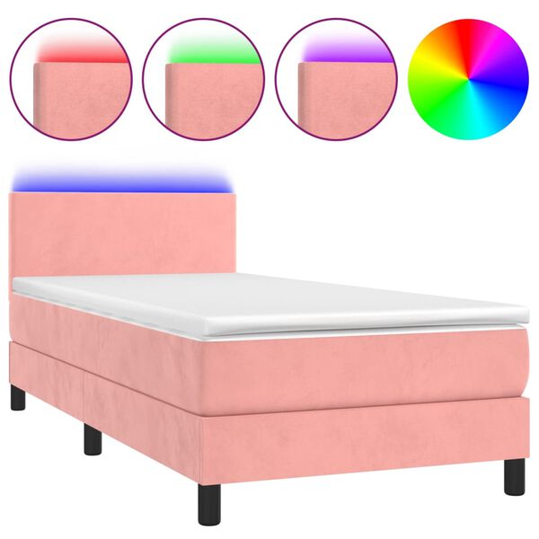 vidaXL Boxspring met matras en LED fluweel roze 100x200 cm