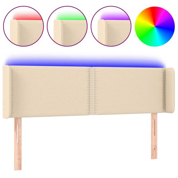 vidaXL Hoofdbord LED 147x16x78/88 cm stof cr&egrave;mekleurig