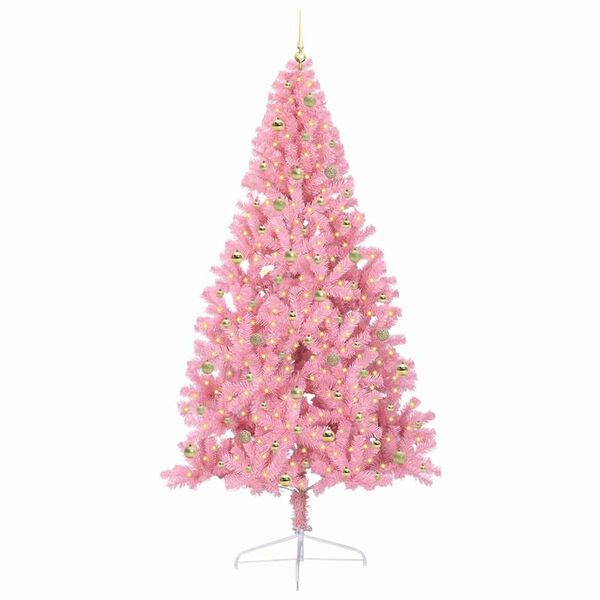 vidaXL Kunstmatig Voorverlicht Kerstboom met 300 LED Roze 240 cm PVC