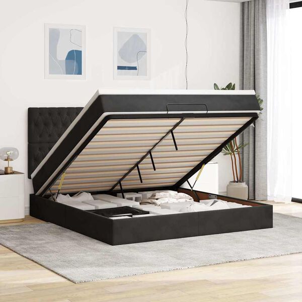 vidaXL Ottoman bed met matrassen en LED's 160x200cm fluweel zwart