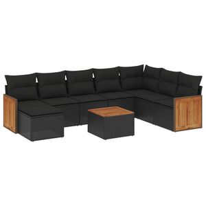 vidaXL 9-delige Loungeset met kussens poly rattan zwart
