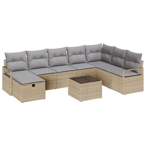 vidaXL Bankstel met kussen met opslag Beige en Licht Grijs poly rattan