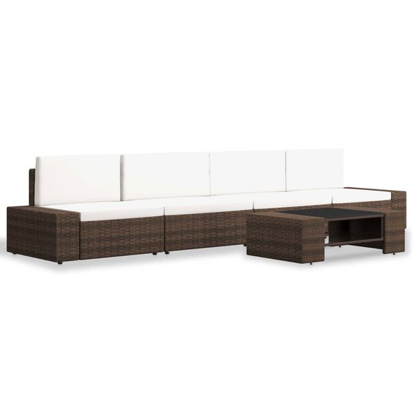 vidaXL 5-delige Loungeset poly rattan bruin