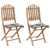 vidaXL Opklapbare stoelen (2 stuks) met kussens, bamboe