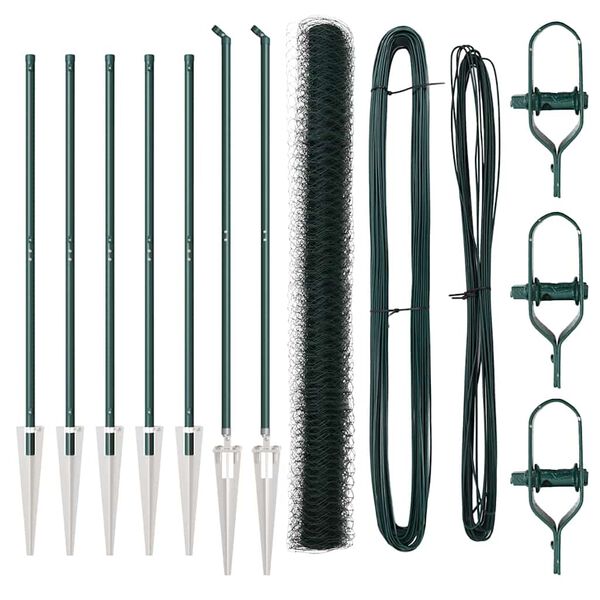 vidaXL Afrasteringspaal Groen 10 x 1,5 m (50 mm gaas) Staal en PVC