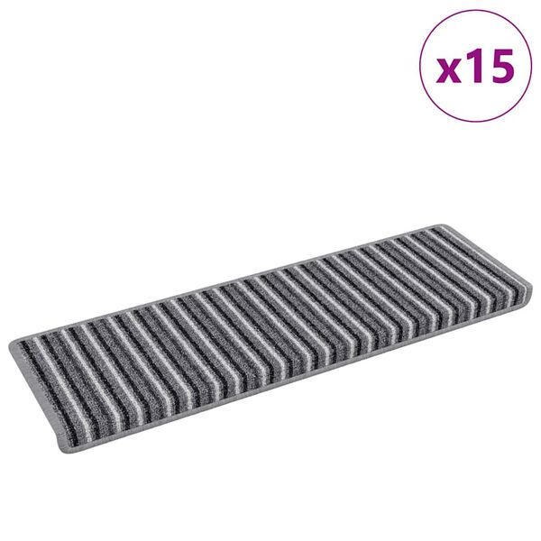 vidaXL Zelfklevende Trapmatten Gestreept 15 pcs Grijs 65 x 21 x 4 cm