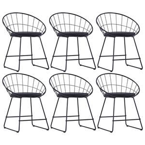 vidaXL Eetkamerstoelen met kunstleren zittingen 6 st staal zwart