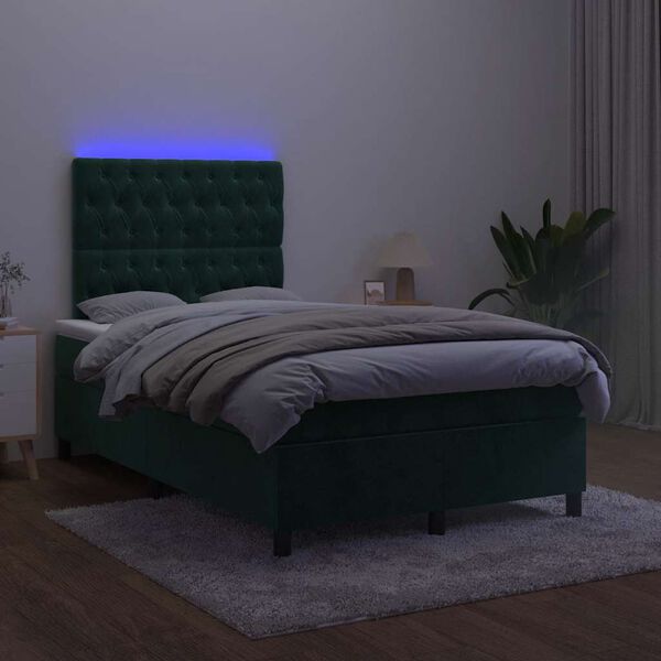 vidaXL Boxspring met matras en LED fluweel donkergroen 120x200 cm