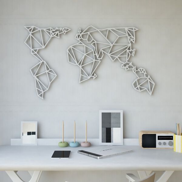 Homemania Wanddecoratie World 100x58 cm staal wit