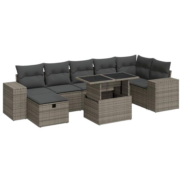 vidaXL 5-delige Loungeset met kussens poly rattan grijs