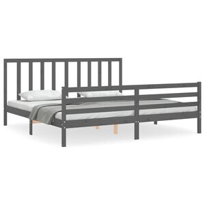 vidaXL Bedframe met hoofdbord massief hout grijs 200x200 cm