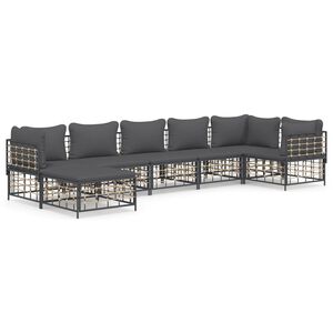 vidaXL 7-delige Loungeset met kussens poly rattan antracietkleurig