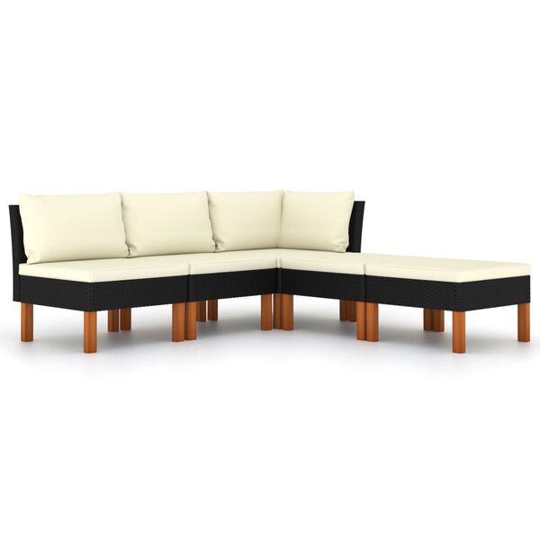 vidaXL 5-delige Loungeset met kussens poly rattan zwart