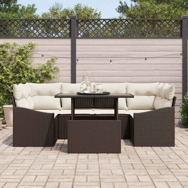vidaXL Tuin Sofa Set met kussen 7 pcs Bruin en Crème poly rattan