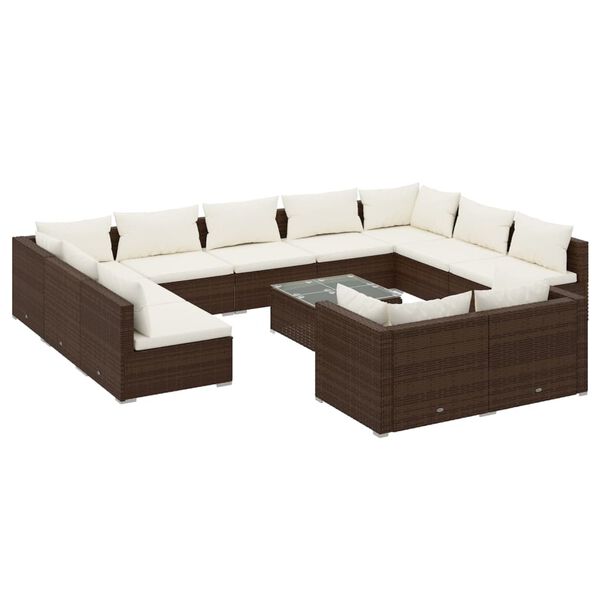 vidaXL 12-delige Loungeset met kussens poly rattan bruin