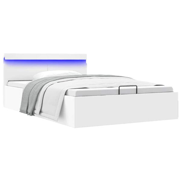 vidaXL Bedframe met opslag hydraulisch LED kunstleer wit 140x200 cm