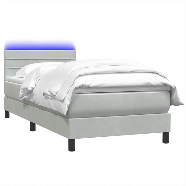 vidaXL Boxspring met matras en LED fluweel lichtgrijs 90x210 cm