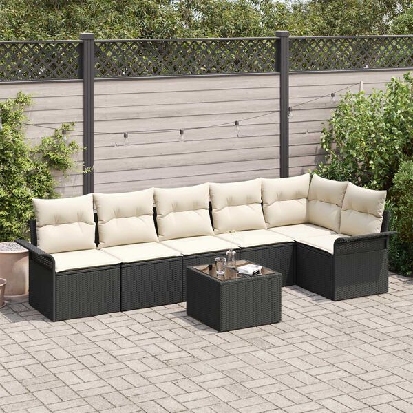 vidaXL Tuin Sofa Set met kussen met opslag 7 pcs Zwart Poly riet