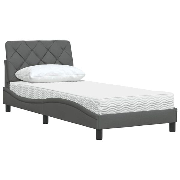 vidaXL Bed met matras stof donkergrijs 90x190 cm