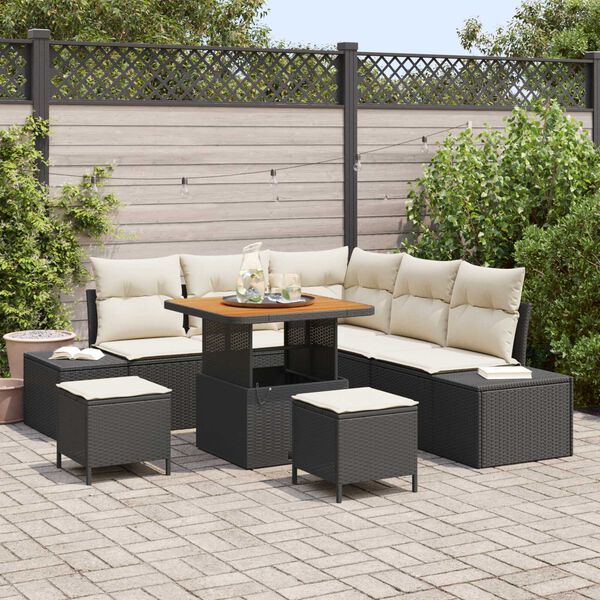vidaXL Tuin Sofa Set met kussen 8 pcs Zwart Poly riet