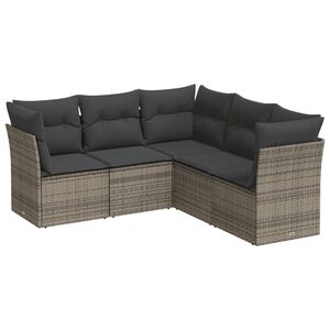 vidaXL 5-delige Loungeset met kussens poly rattan grijs