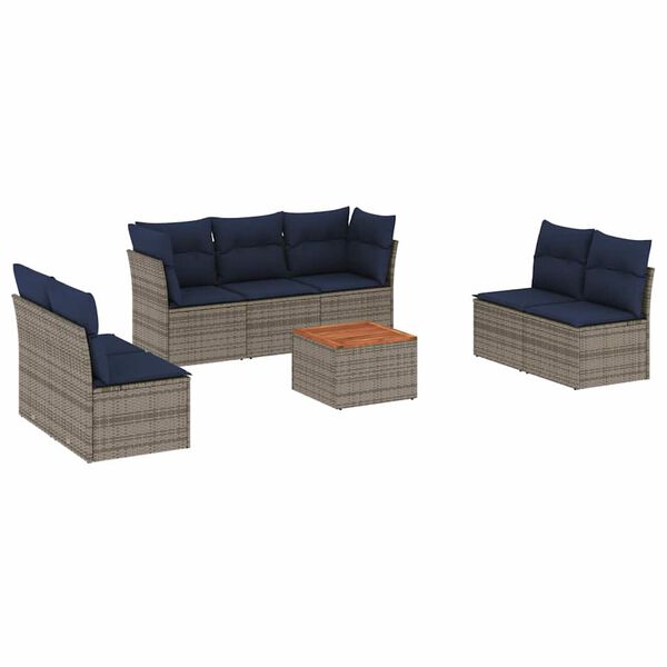 vidaXL 8-delige Loungeset met kussens poly rattan grijs