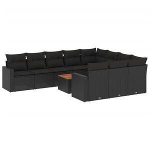 vidaXL 11-delige Loungeset met kussens poly rattan zwart