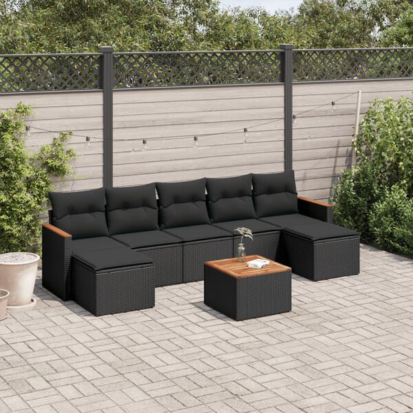 vidaXL 8-delige Loungeset met kussens poly rattan zwart