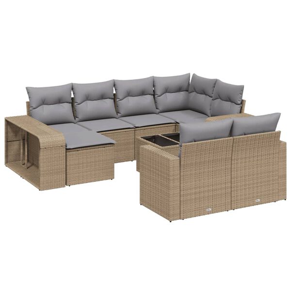 vidaXL 11-delige Tuinset met kussens poly rattan beige