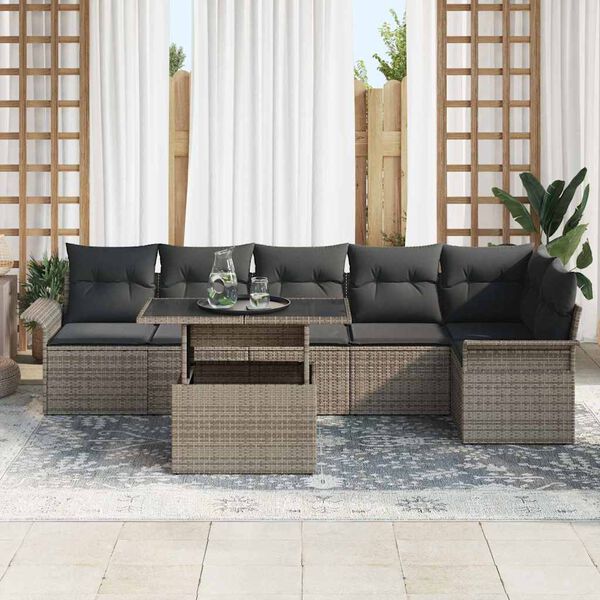 vidaXL Tuin Sofa Set met kussen 7 pcs Grijs Poly riet