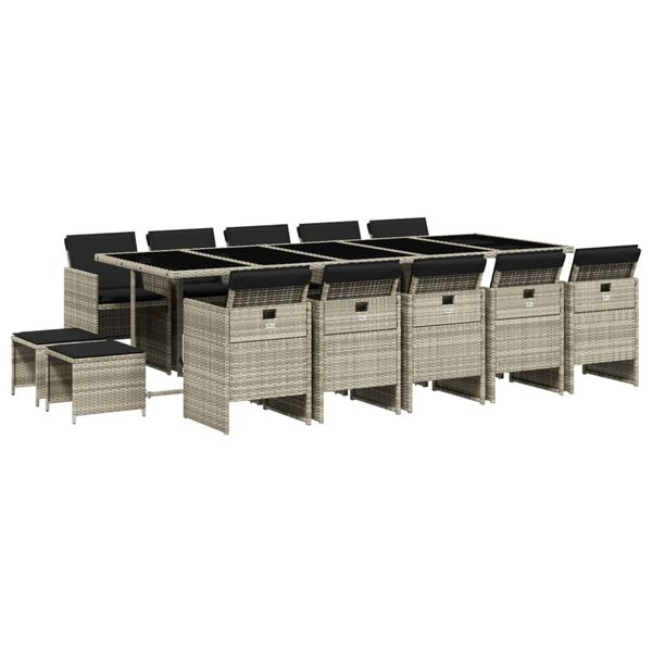 vidaXL 15-delige Tuinset met kussens poly rattan lichtgrijs