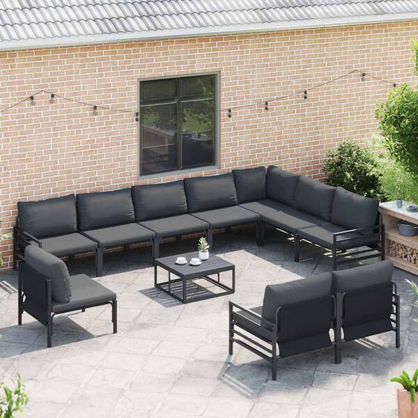 vidaXL Tuinbankenset met kussen 10 pcs Zwart Staal