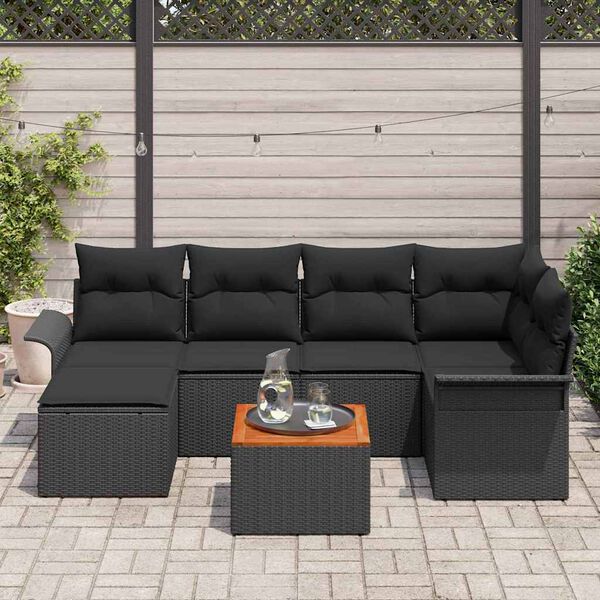 vidaXL Tuinbankenset met opslag 7 pcs Zwart poly rattan