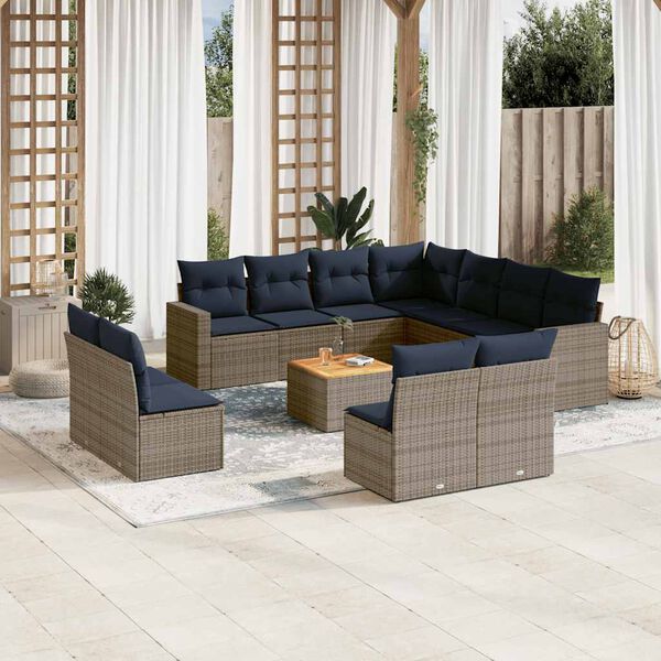 vidaXL 12-delige Loungeset met kussens poly rattan grijs