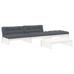 vidaXL 4-delige Loungeset met kussens massief hout wit