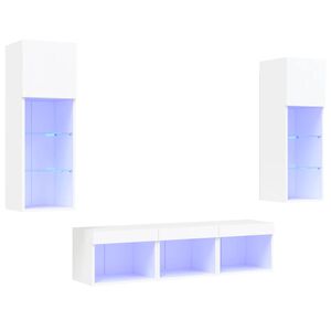 vidaXL 5-delige Tv-wandmeubelset met LED-verlichting bewerkt hout wit
