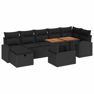 vidaXL Tuinbankenset met kussen met opslag 8 pcs Zwart poly rattan