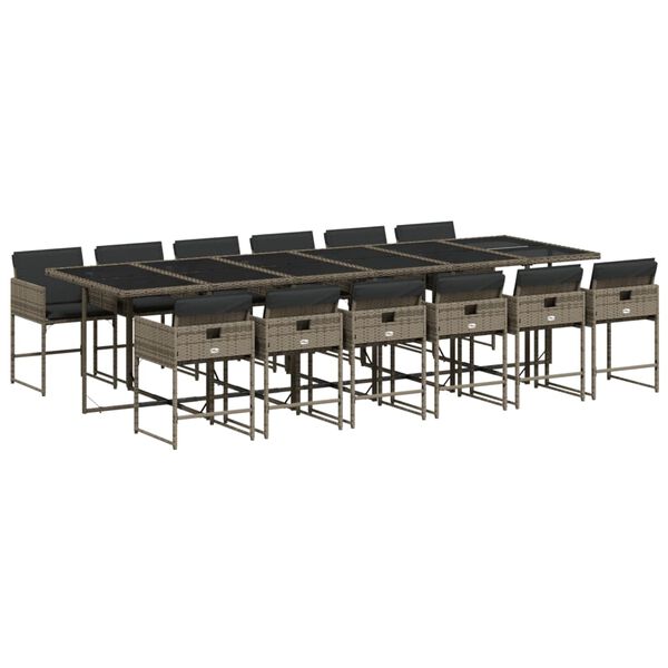 vidaXL 13-delige Tuinset met kussens poly rattan grijs
