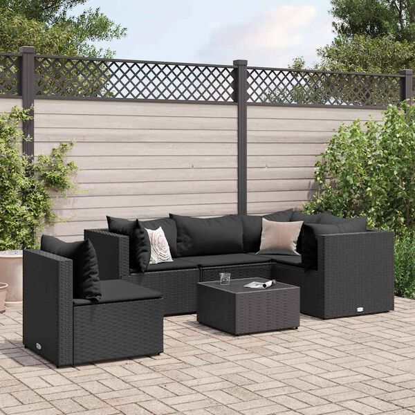 vidaXL 6-delige Loungeset met kussens poly rattan zwart