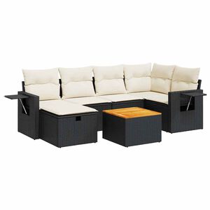vidaXL 7-delige Loungeset met kussens poly rattan zwart