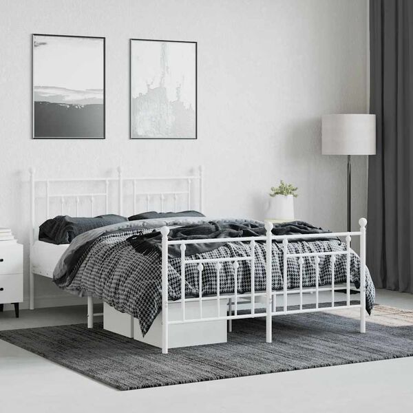 vidaXL Bedframe met hoofd- en voeteneinde metaal wit 140x200 cm