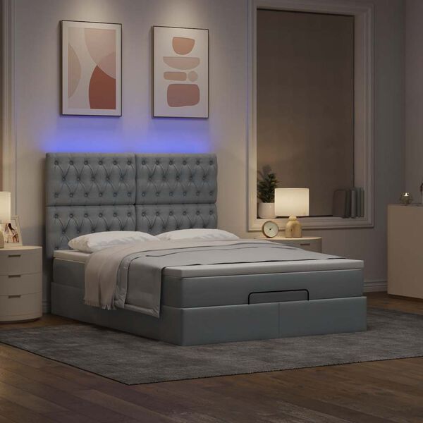 vidaXL Ottoman bed met matras en LED's 140x190cm stof lichtgrijs