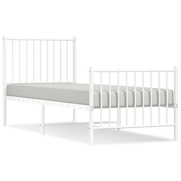 vidaXL Bedframe met hoofd- en voeteneinde metaal wit 75x190 cm