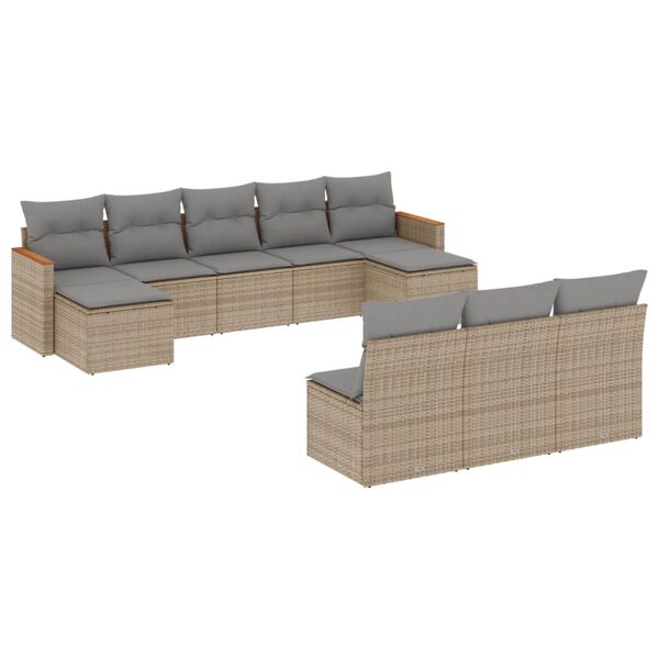 vidaXL 10-delige Loungeset met kussens poly rattan beige