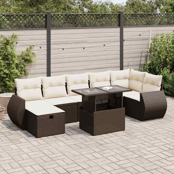 vidaXL 8-delige Loungeset met kussens poly rattan bruin