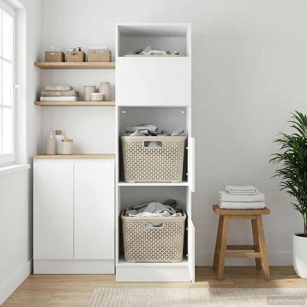 vidaXL Wasmeubel met opslag Zwart Eiken 50 x 68 x 162 cm Bewerkt hout