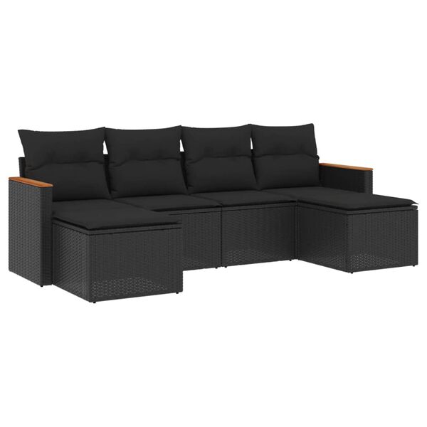 vidaXL 6-delige Loungeset met kussens poly rattan zwart