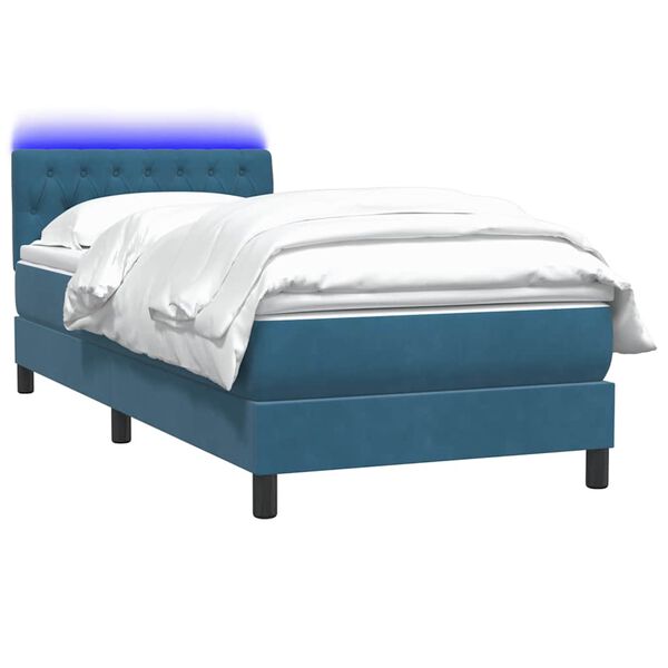 vidaXL Boxspring met matras en LED fluweel donkerblauw 100x220 cm